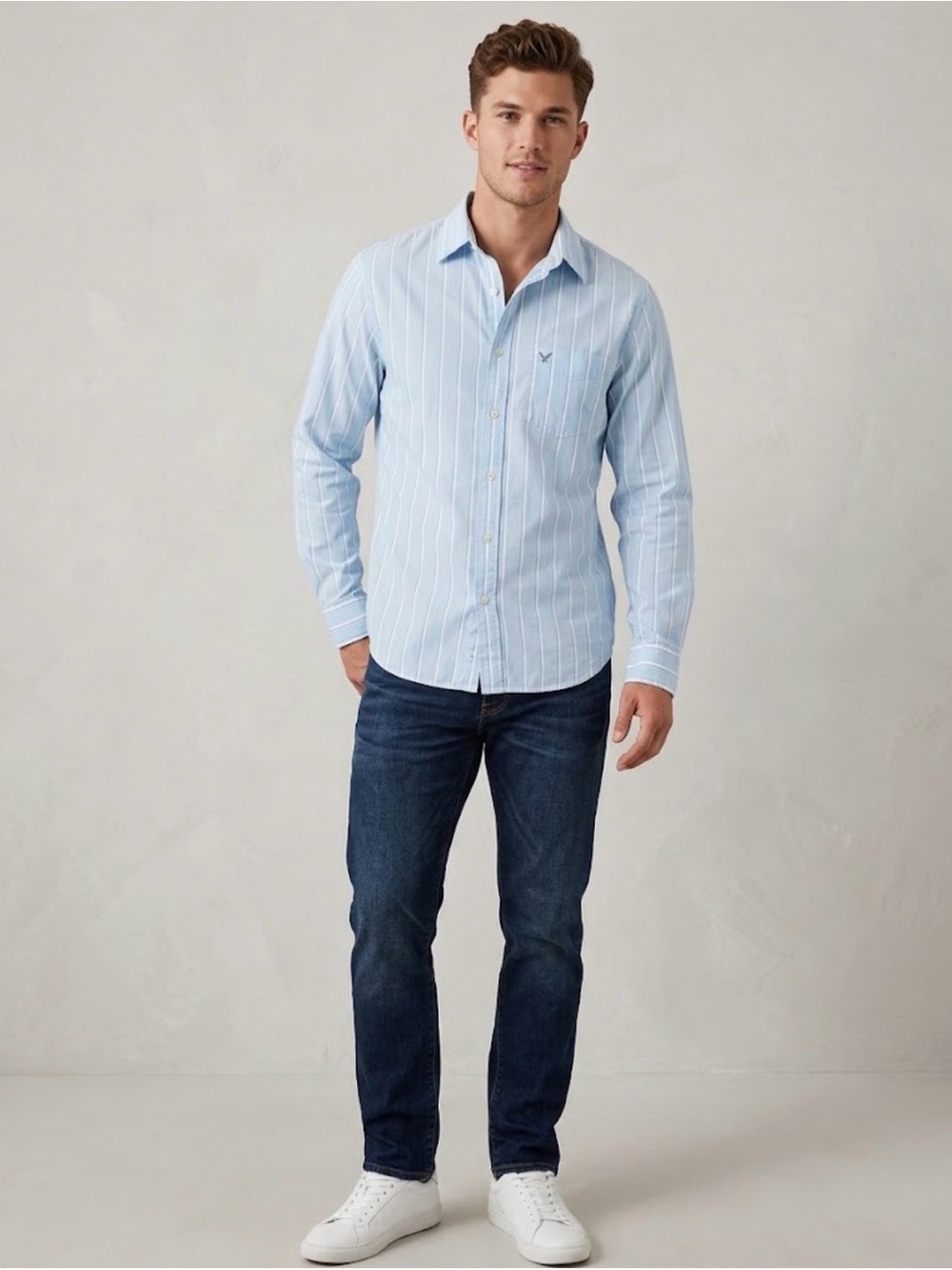 American Eagle Outfitters Men's Vintage Fit Long Sleeve Button Shirt Size Large